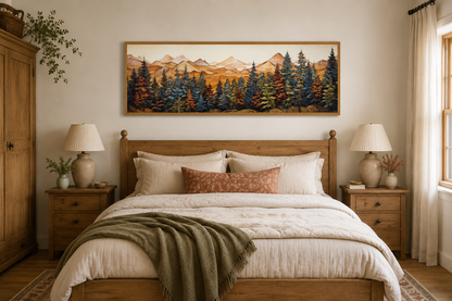 Forest Painted On Wood Long Horizontal Canvas Rustic Wall Art