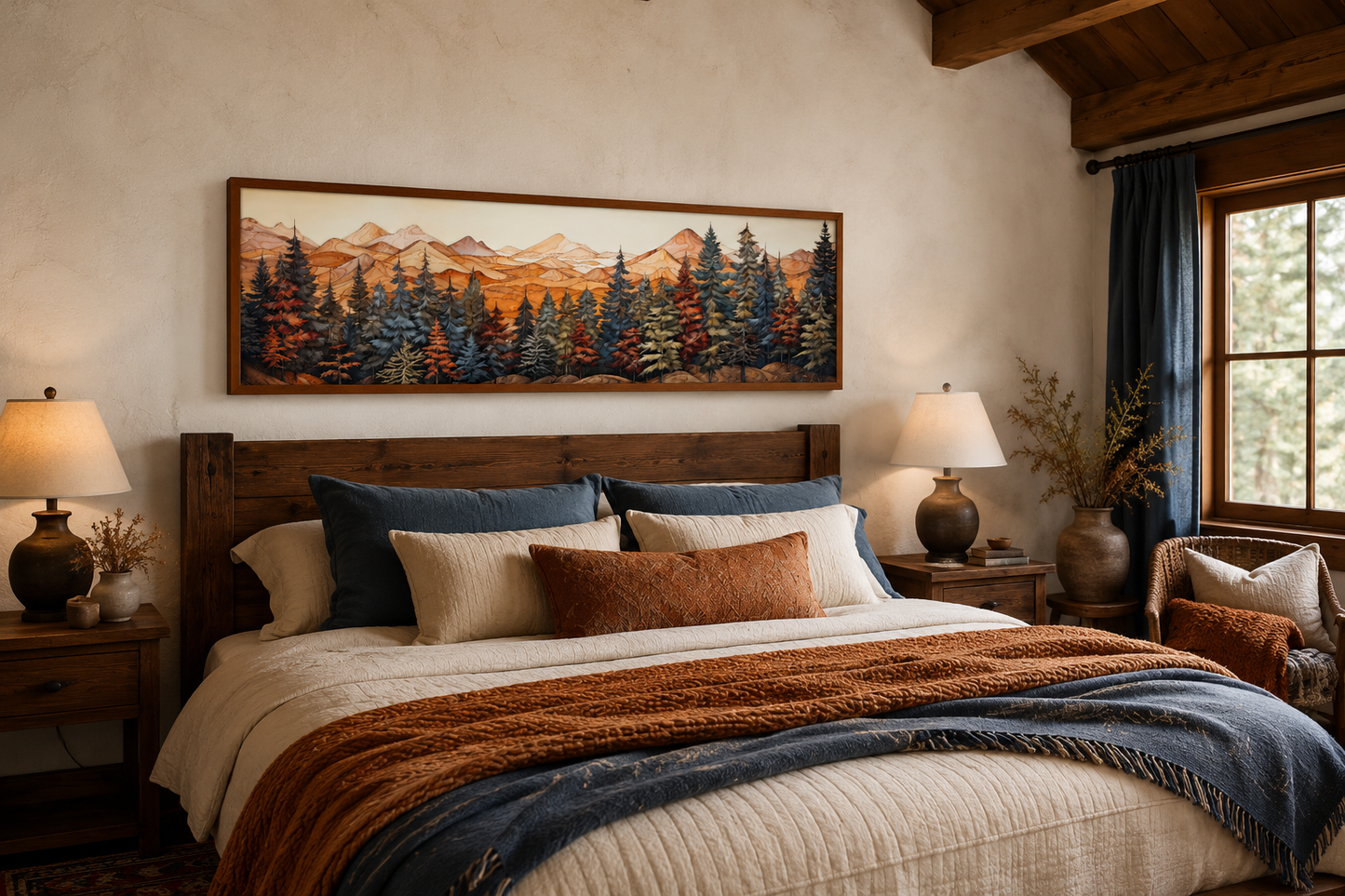 Forest Painted On Wood Long Horizontal Canvas Rustic Wall Art