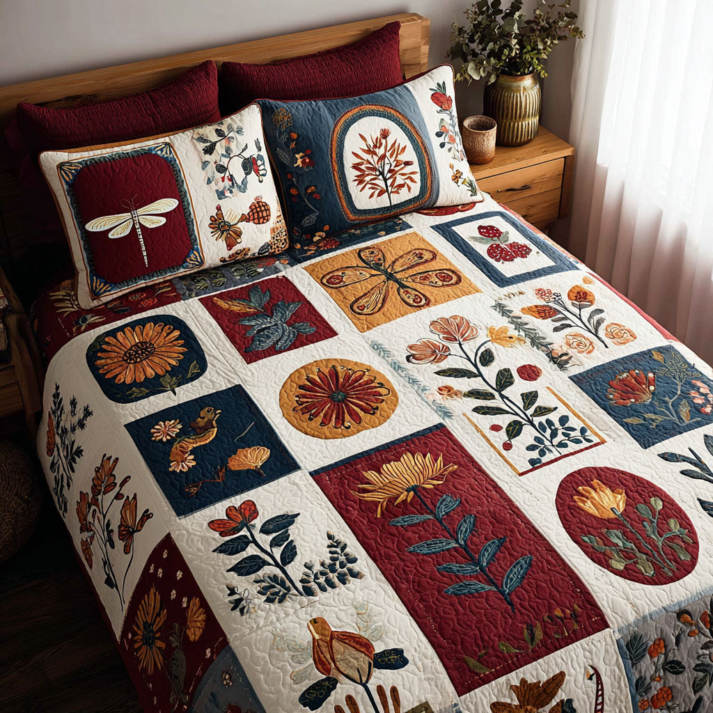 Rustic Blossoms 3-Piece Quilted Bedding Set - Single (59" x 70")