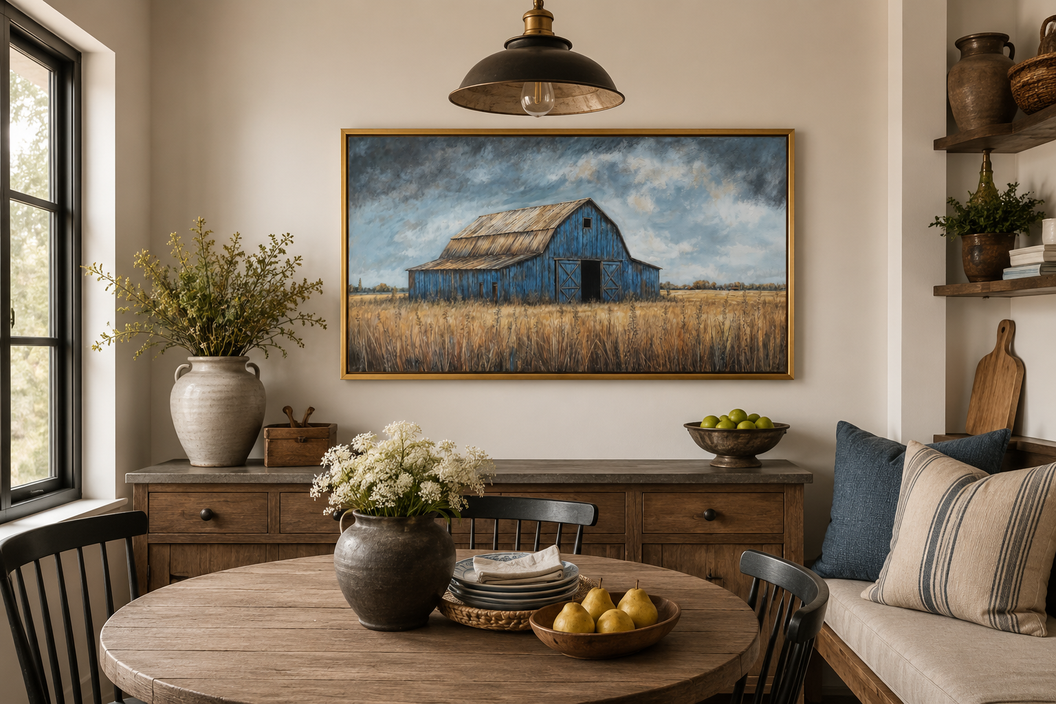 Rustic Blue Barn Framed Canvas Wall Art For Farmhouse Decor