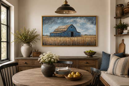 Rustic Blue Barn Framed Canvas Wall Art For Farmhouse Decor