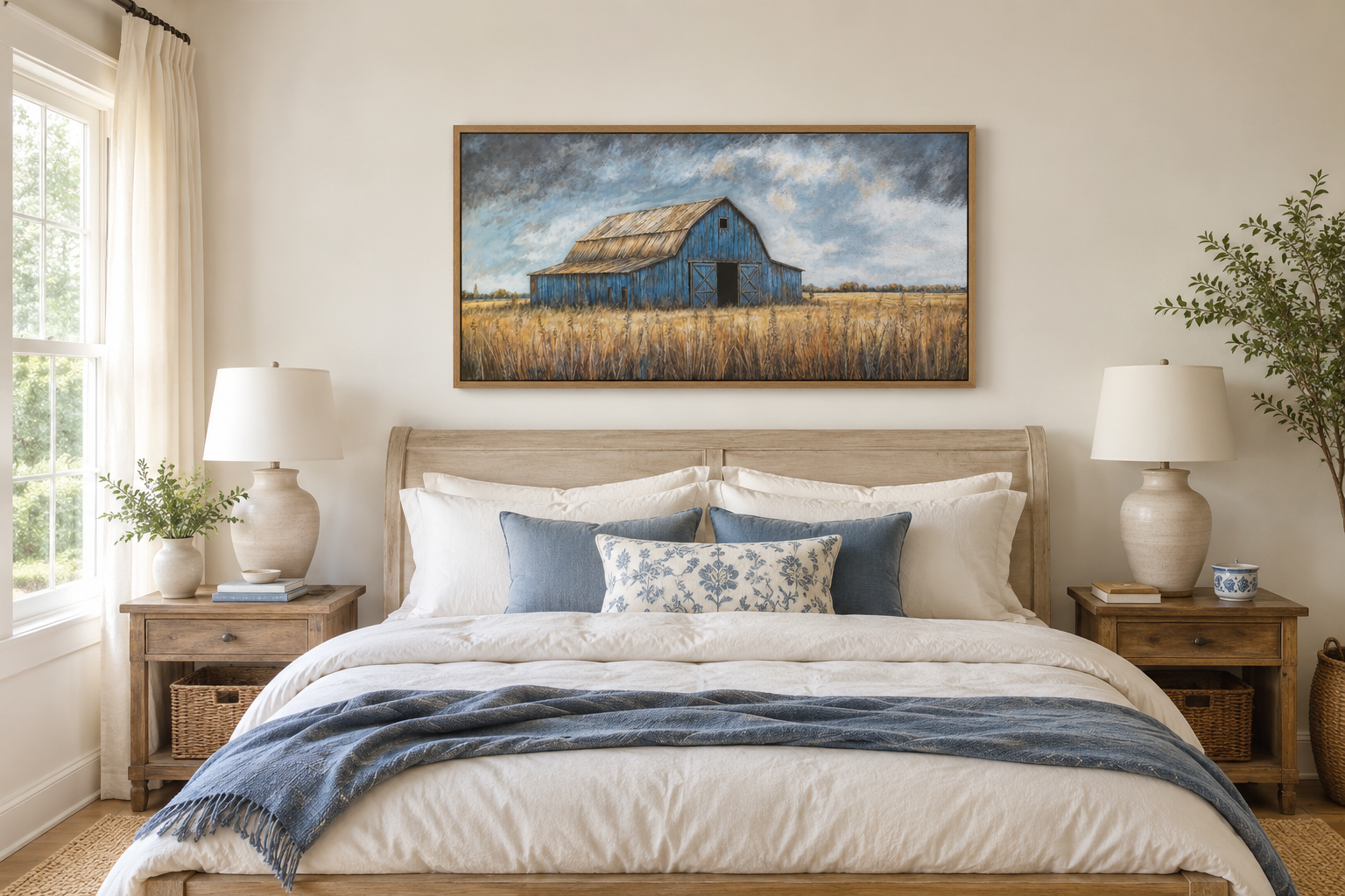 Rustic Blue Barn Framed Canvas Wall Art For Farmhouse Decor