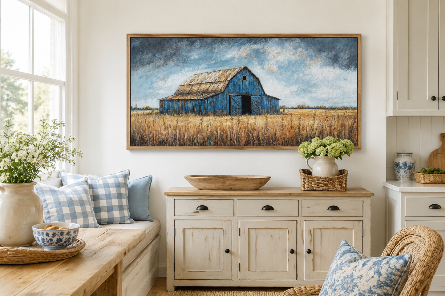 Rustic Blue Barn Framed Canvas Wall Art For Farmhouse Decor