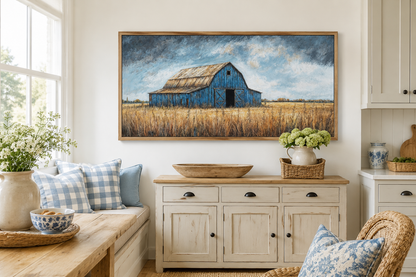 Rustic Blue Barn Framed Canvas Wall Art For Farmhouse Decor