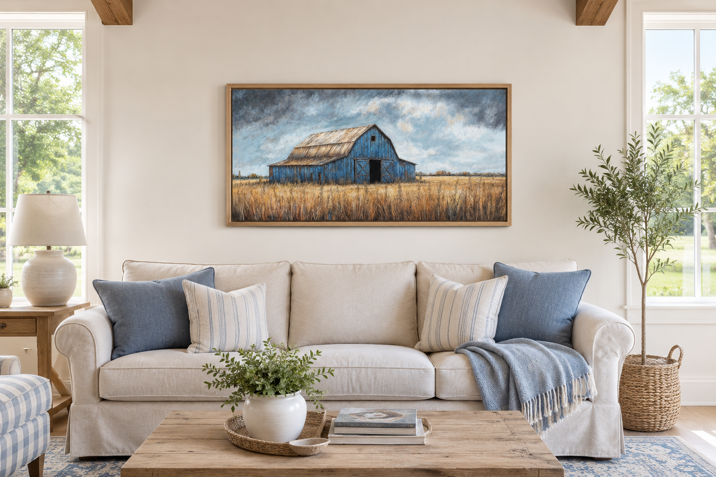 Rustic Blue Barn Framed Canvas Wall Art For Farmhouse Decor