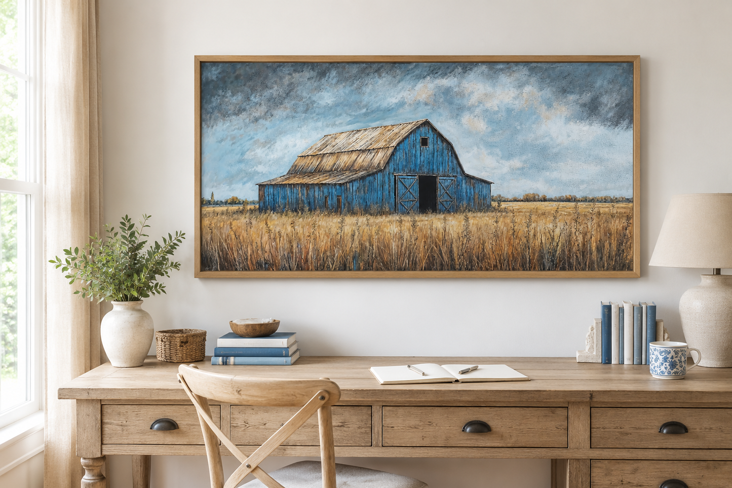 Rustic Blue Barn Framed Canvas Wall Art For Farmhouse Decor