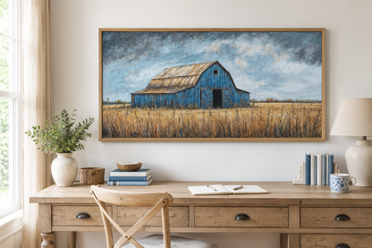 Rustic Blue Barn Framed Canvas Wall Art For Farmhouse Decor