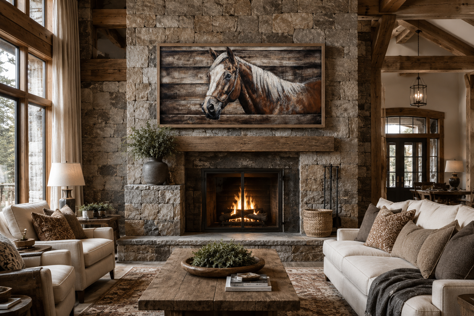 Farm Horse Painting On Wood Rustic Canvas Wall Art