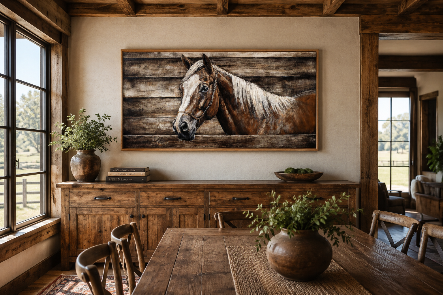 Farm Horse Painting On Wood Rustic Canvas Wall Art