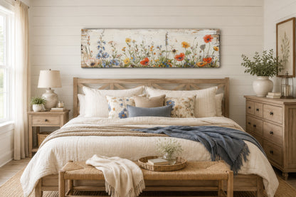 Rustic Chic Wildflowers Field Over Bed Long Narrow Farmhouse Wall Art