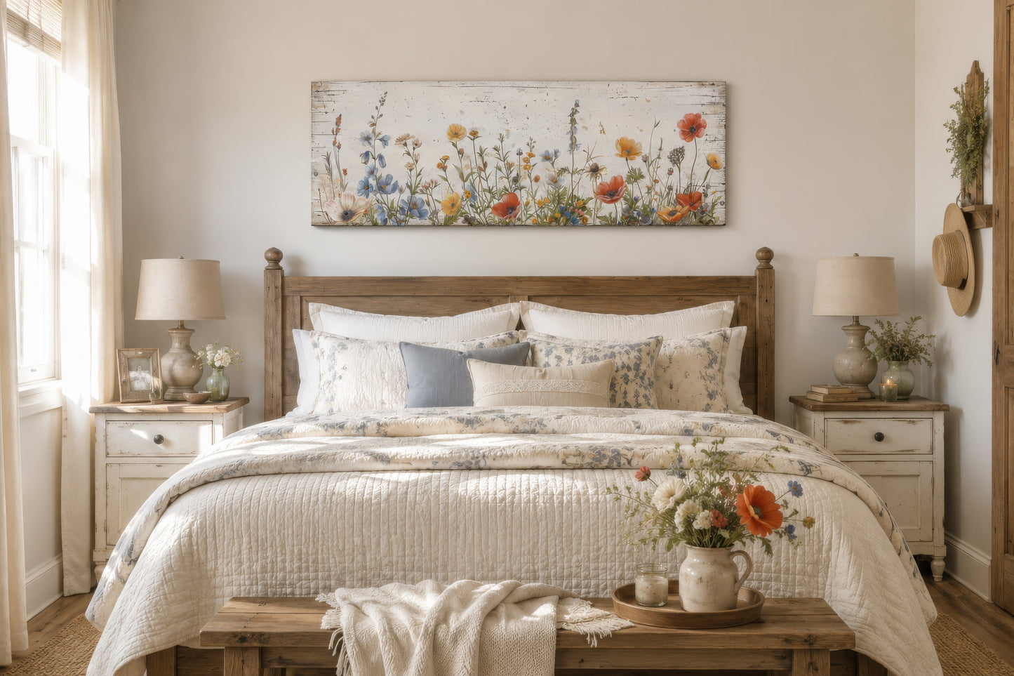 Rustic Chic Wildflowers Field Over Bed Long Narrow Farmhouse Wall Art