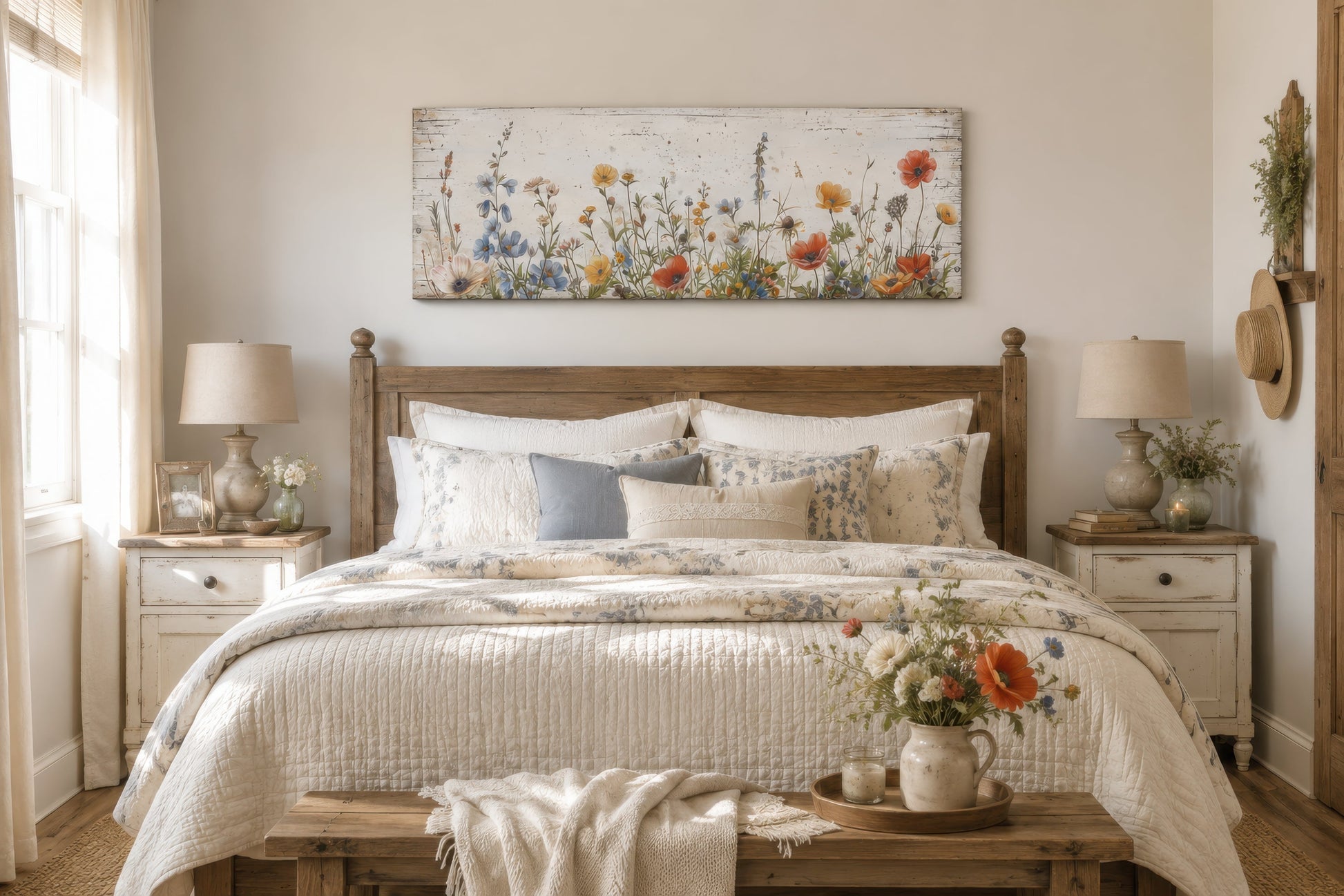 Rustic Chic Wildflowers Field Over Bed Long Narrow Farmhouse Wall Art