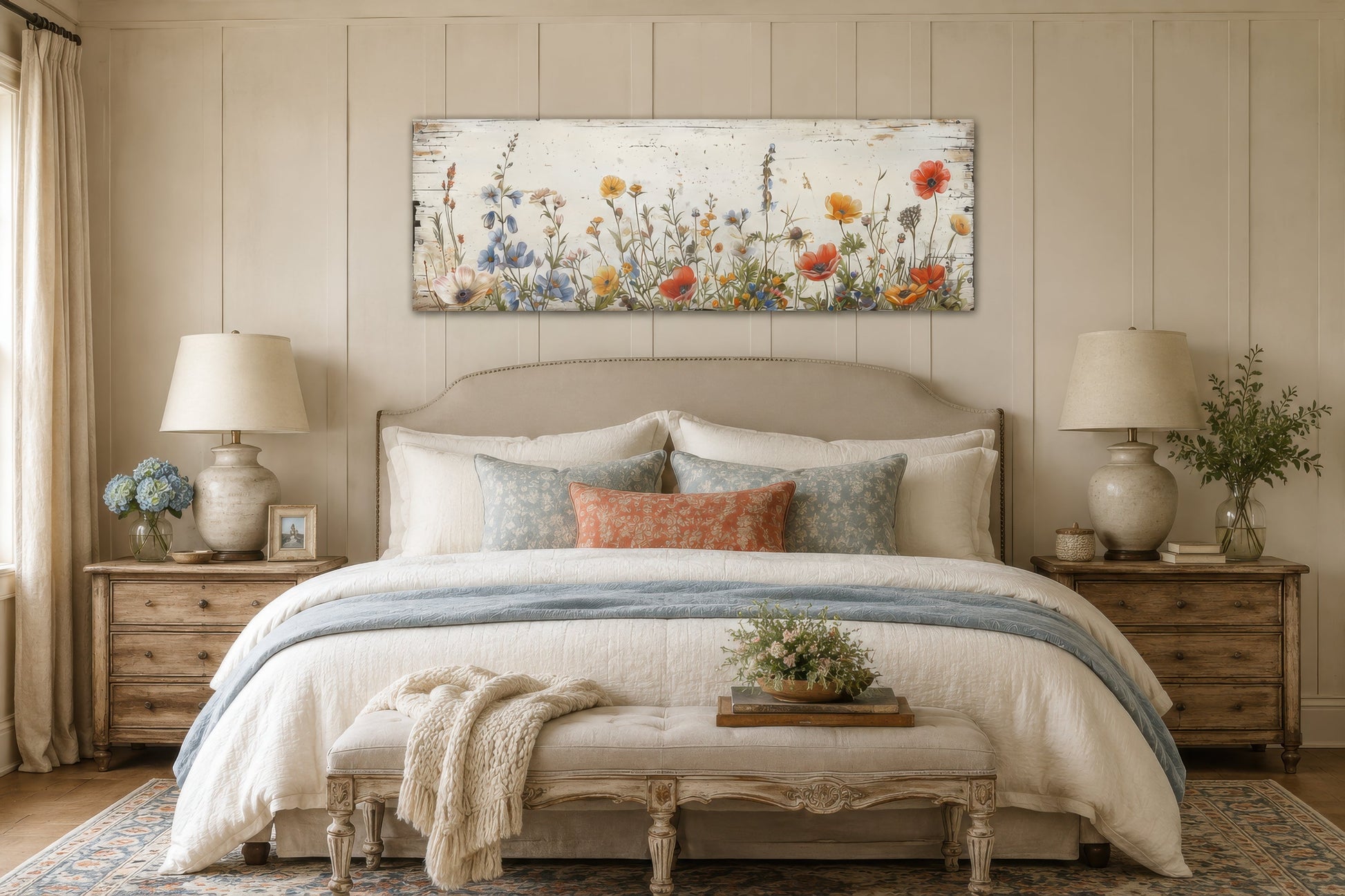 Rustic Chic Wildflowers Field Over Bed Long Narrow Farmhouse Wall Art