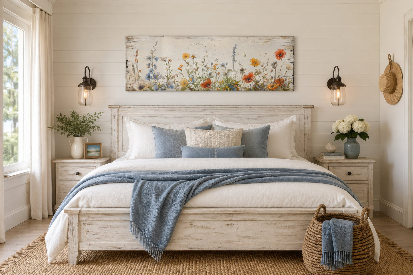 Rustic Chic Wildflowers Field Over Bed Long Narrow Farmhouse Wall Art