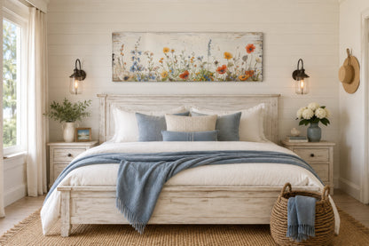 Rustic Chic Wildflowers Field Over Bed Long Narrow Farmhouse Wall Art
