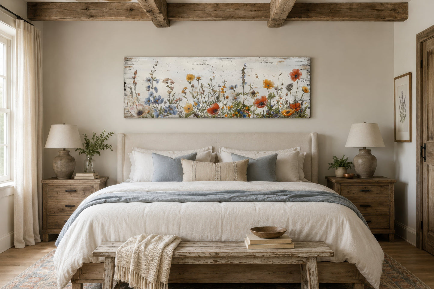 Rustic Chic Wildflowers Field Over Bed Long Narrow Farmhouse Wall Art