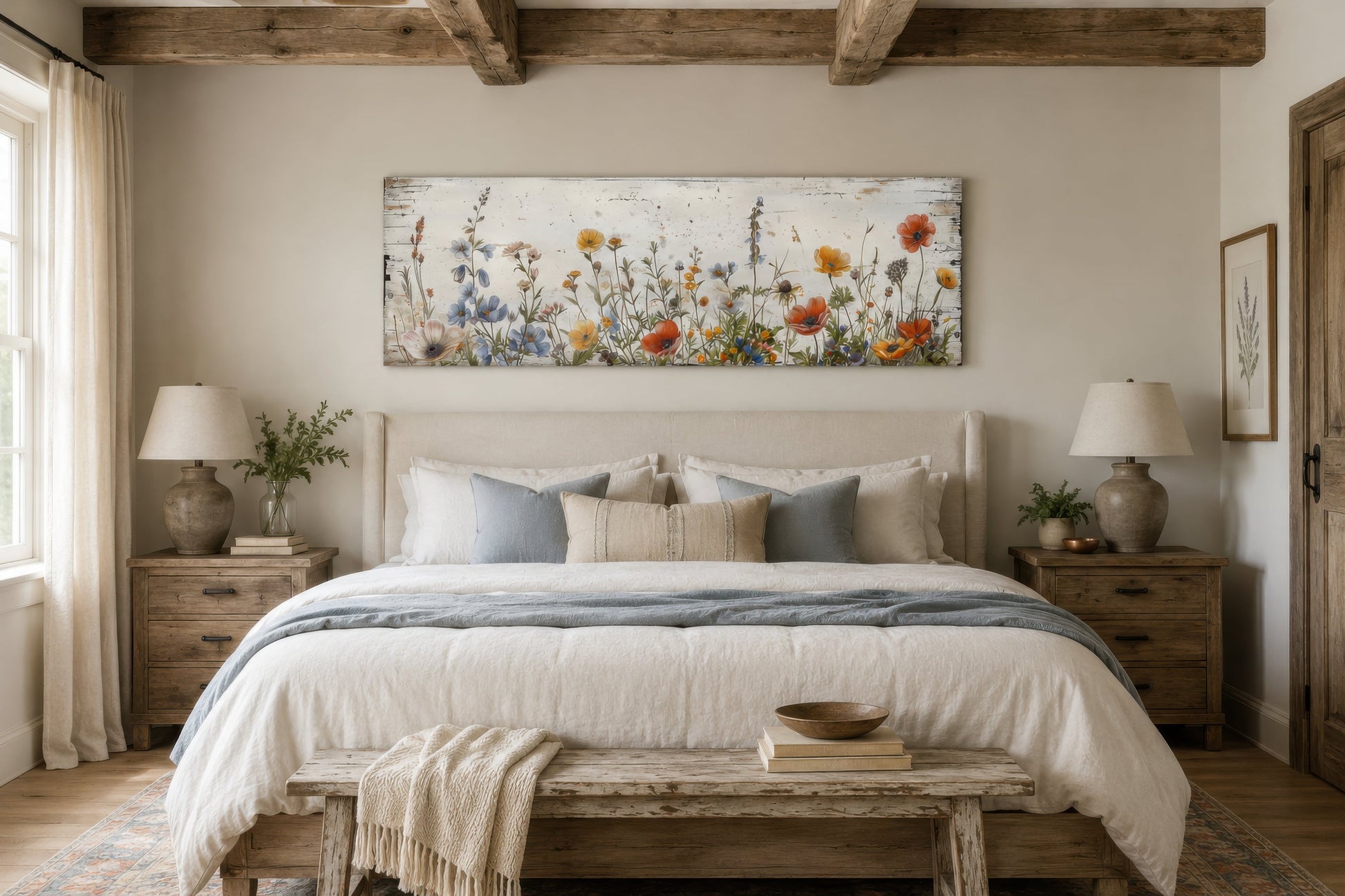 Rustic Chic Wildflowers Field Over Bed Long Narrow Farmhouse Wall Art