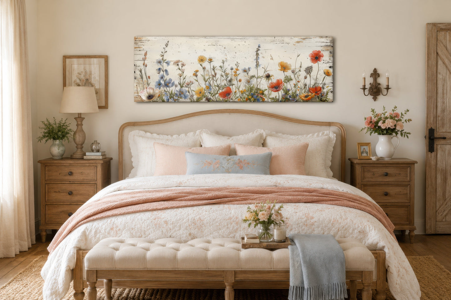 Rustic Chic Wildflowers Field Over Bed Long Narrow Farmhouse Wall Art