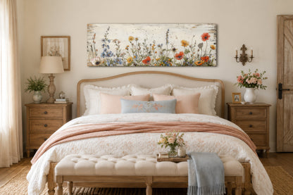 Rustic Chic Wildflowers Field Over Bed Long Narrow Farmhouse Wall Art