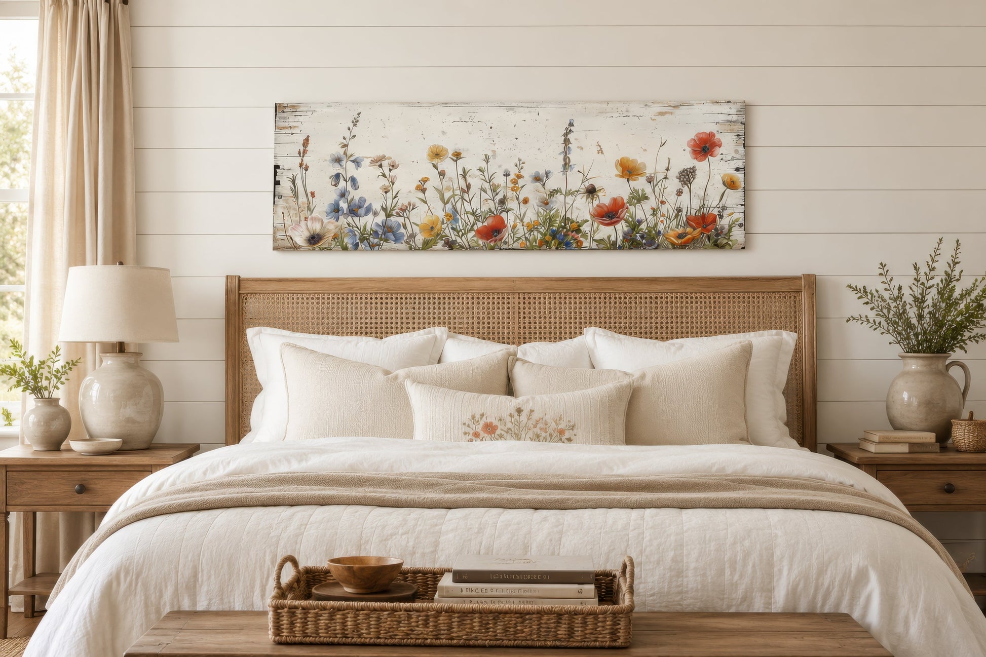 Rustic Chic Wildflowers Field Over Bed Long Narrow Farmhouse Wall Art