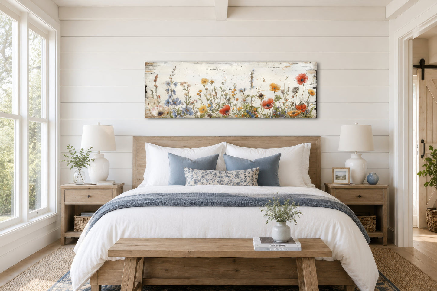 Rustic Chic Wildflowers Field Over Bed Long Narrow Farmhouse Wall Art
