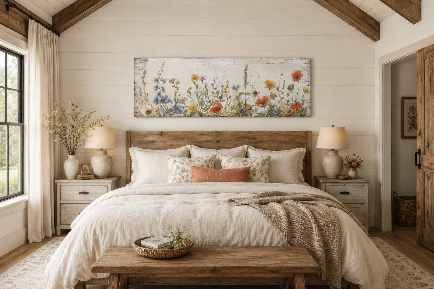 Rustic Chic Wildflowers Field Over Bed Long Narrow Farmhouse Wall Art