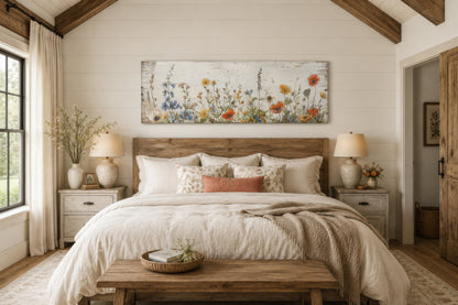 Rustic Chic Wildflowers Field Over Bed Long Narrow Farmhouse Wall Art