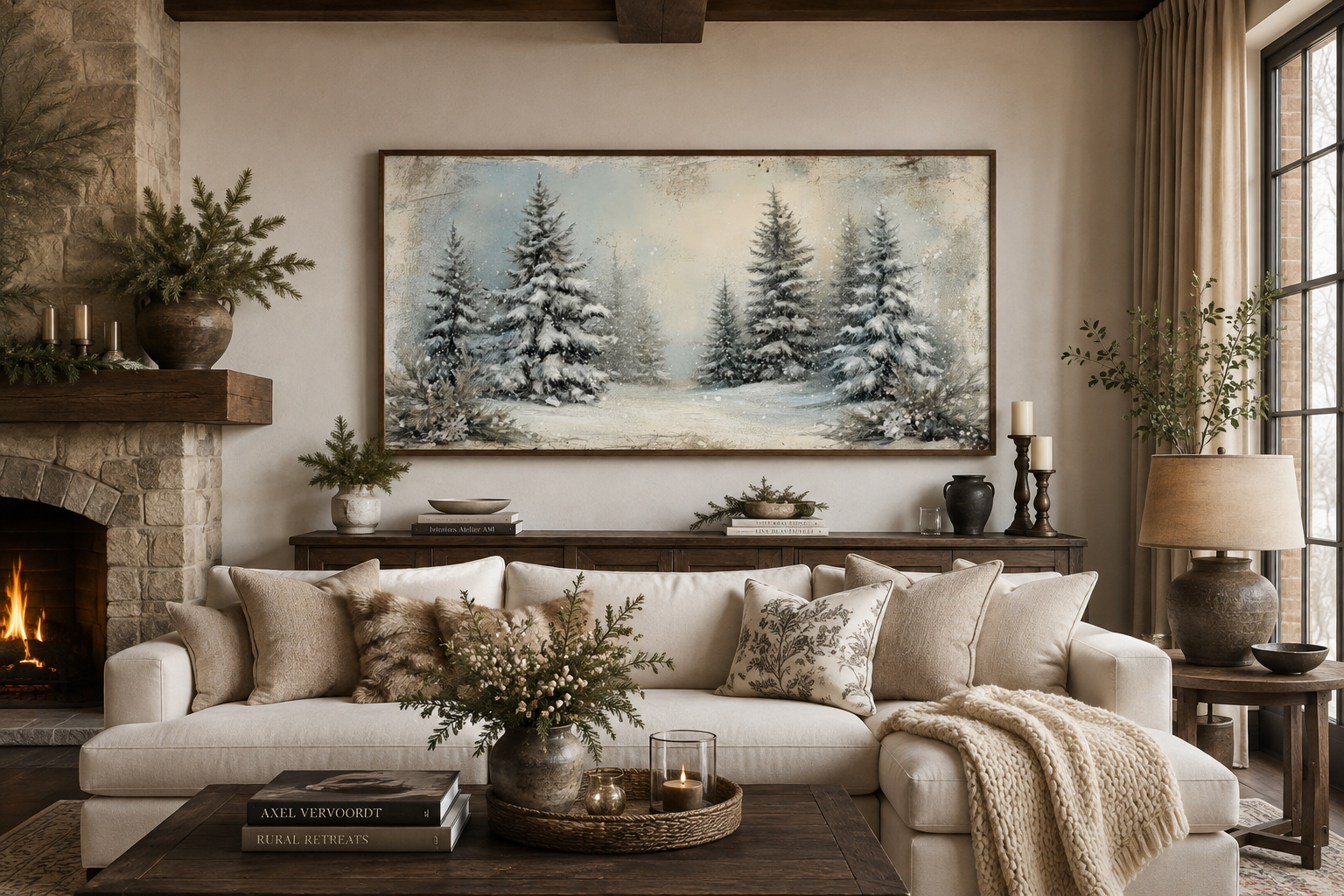 Fir Tree Forest In Winter Framed Canvas Wall Art