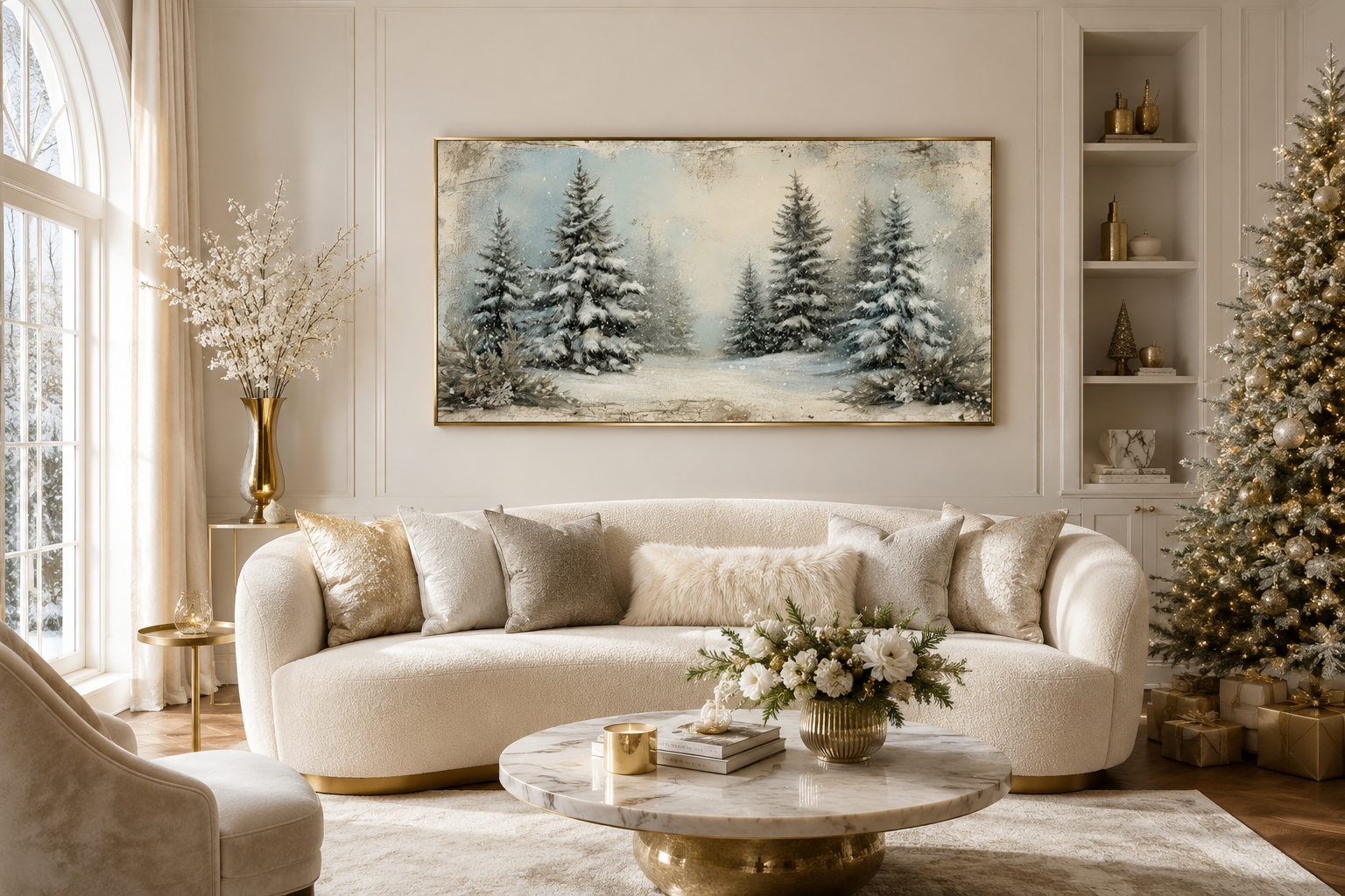 Fir Tree Forest In Winter Framed Canvas Wall Art