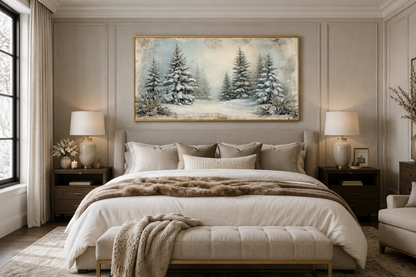 Fir Tree Forest In Winter Framed Canvas Wall Art