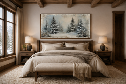 Fir Tree Forest In Winter Framed Canvas Wall Art
