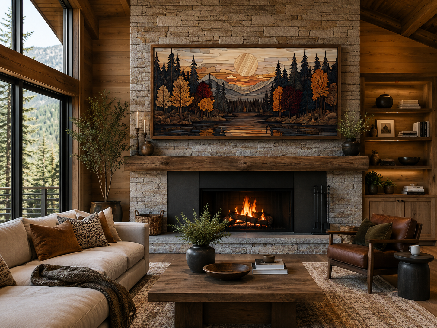 Autumn Forest Sunset Rustic Canvas Wall Art For Cabin Decor