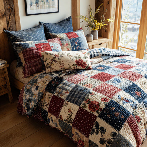 Rustic Heritage Bloom 3-Piece Quilted Bedding Set - Single (59" x 70")