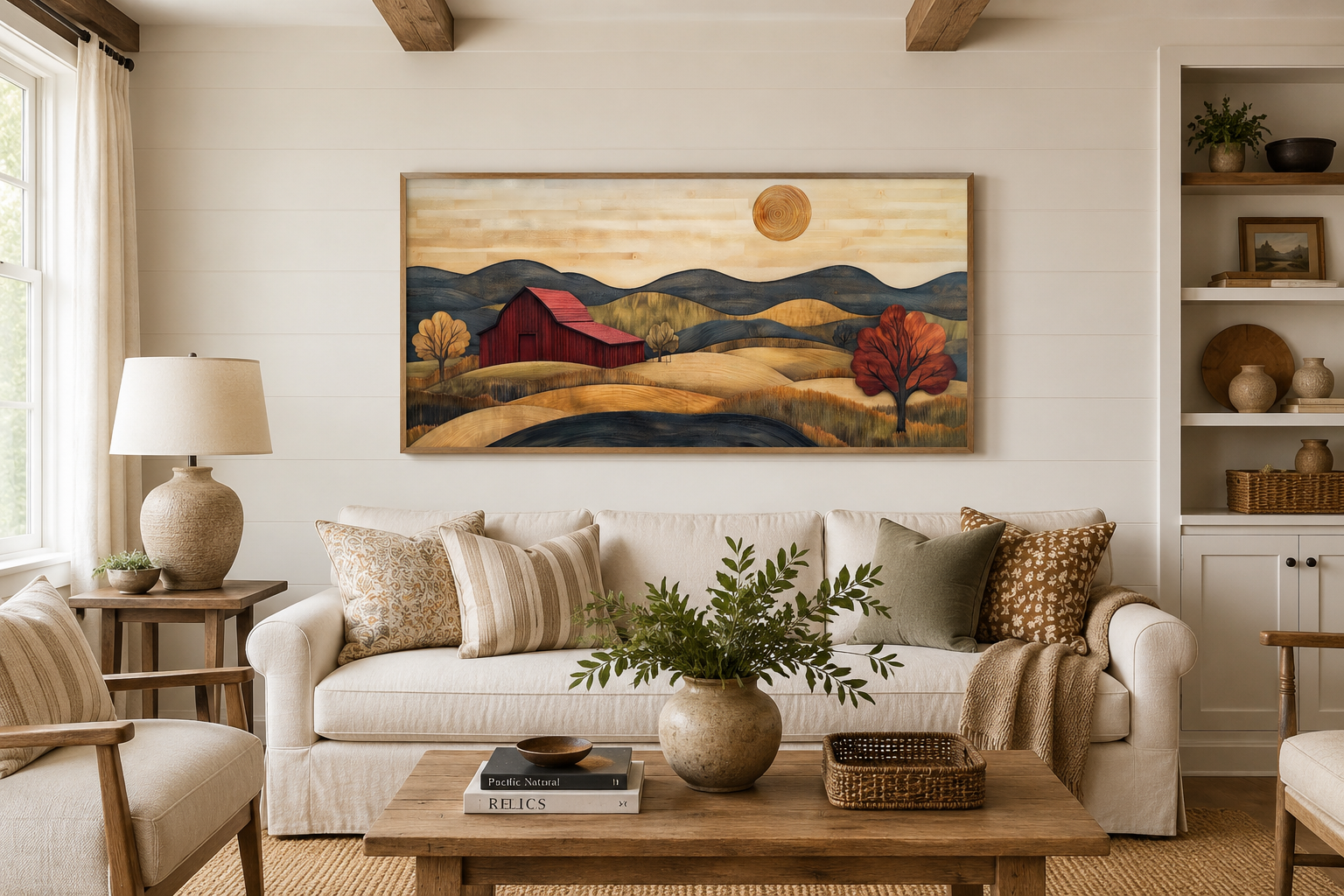Rustic Red Barn And Farm Landscape Wood Style Canvas Wall Art