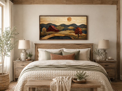 Rustic Red Barn And Farm Landscape Wood Style Canvas Wall Art