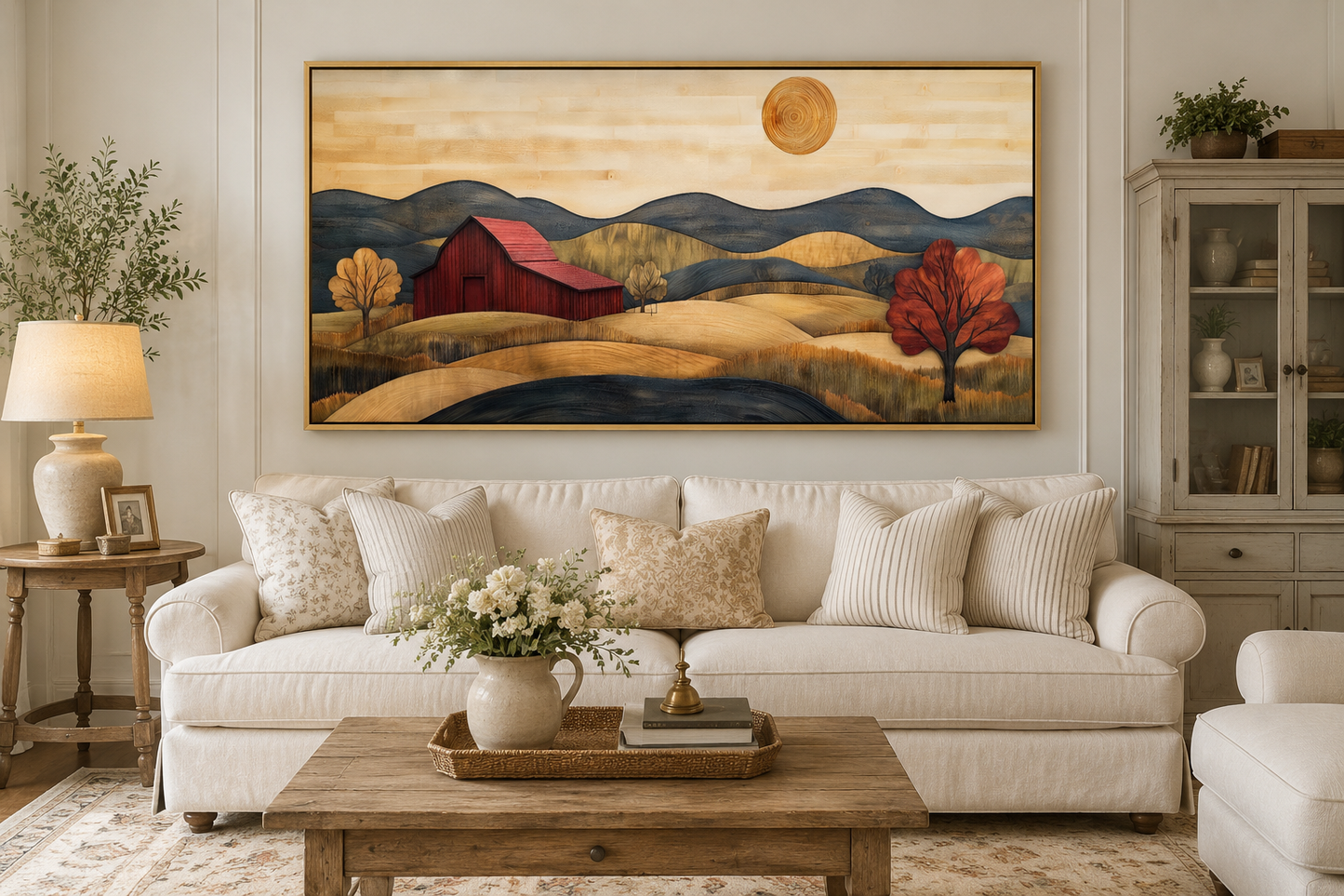 Rustic Red Barn And Farm Landscape Wood Style Canvas Wall Art