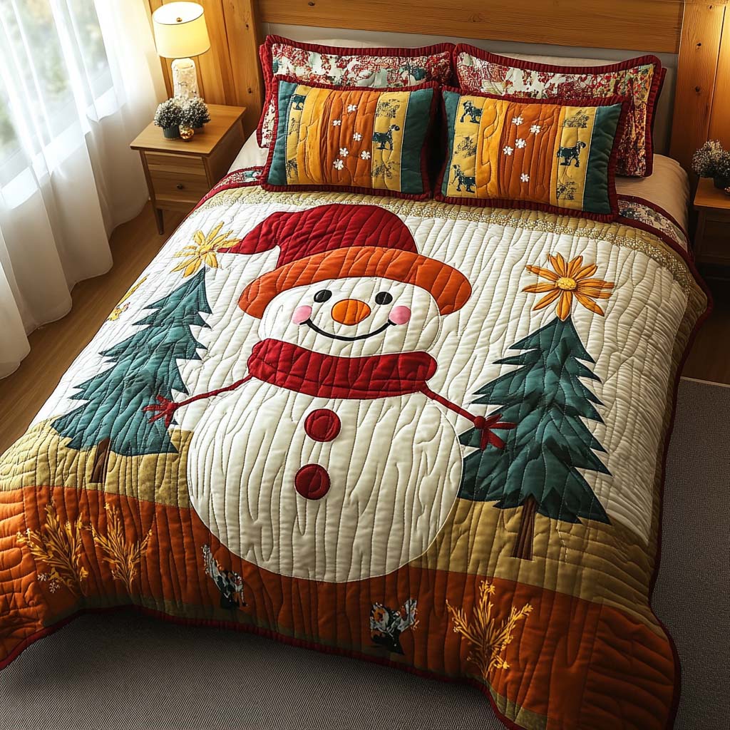 Rustic Snowman 3-Piece Quilted Bedding Set - Single (59" x 70")