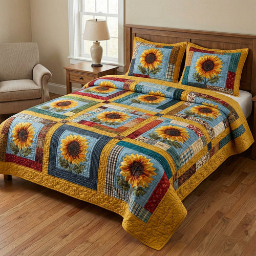 Rustic Sunflower 3-Piece Quilted Bedding Set - Single (59" x 70")