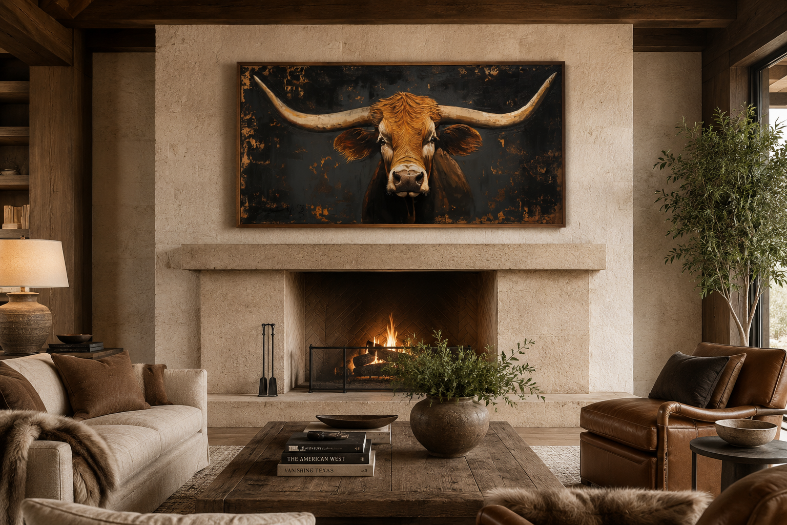Rustic Texas Longhorn Cow Extra Large Wall Art for Western Decor
