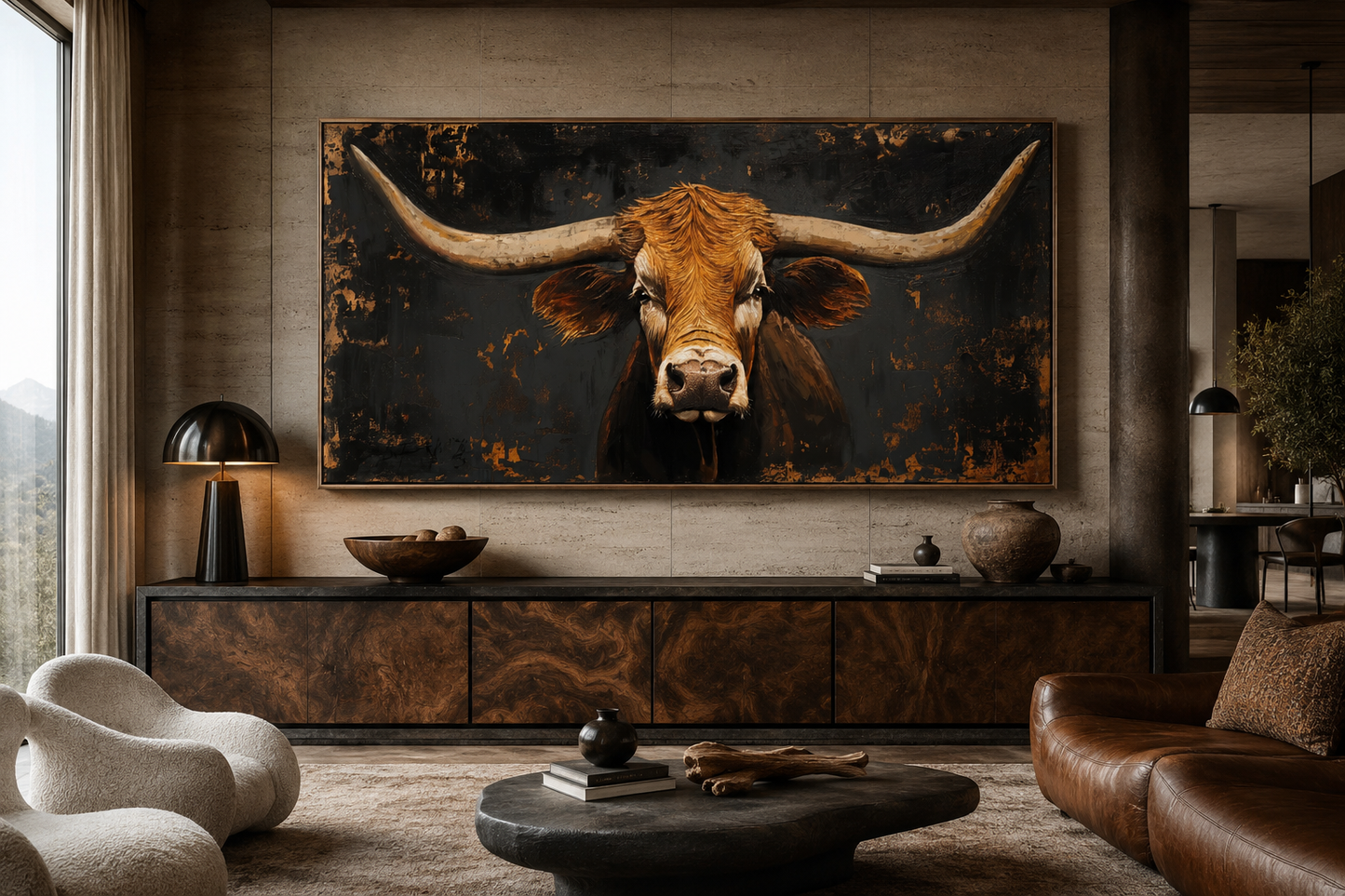 Rustic Texas Longhorn Cow Extra Large Wall Art for Western Decor