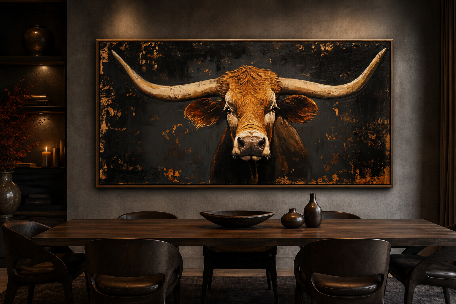 Rustic Texas Longhorn Cow Extra Large Wall Art for Western Decor
