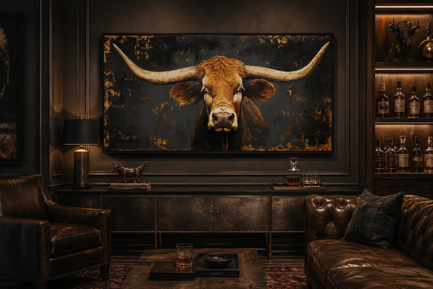 Rustic Texas Longhorn Cow Extra Large Wall Art for Western Decor