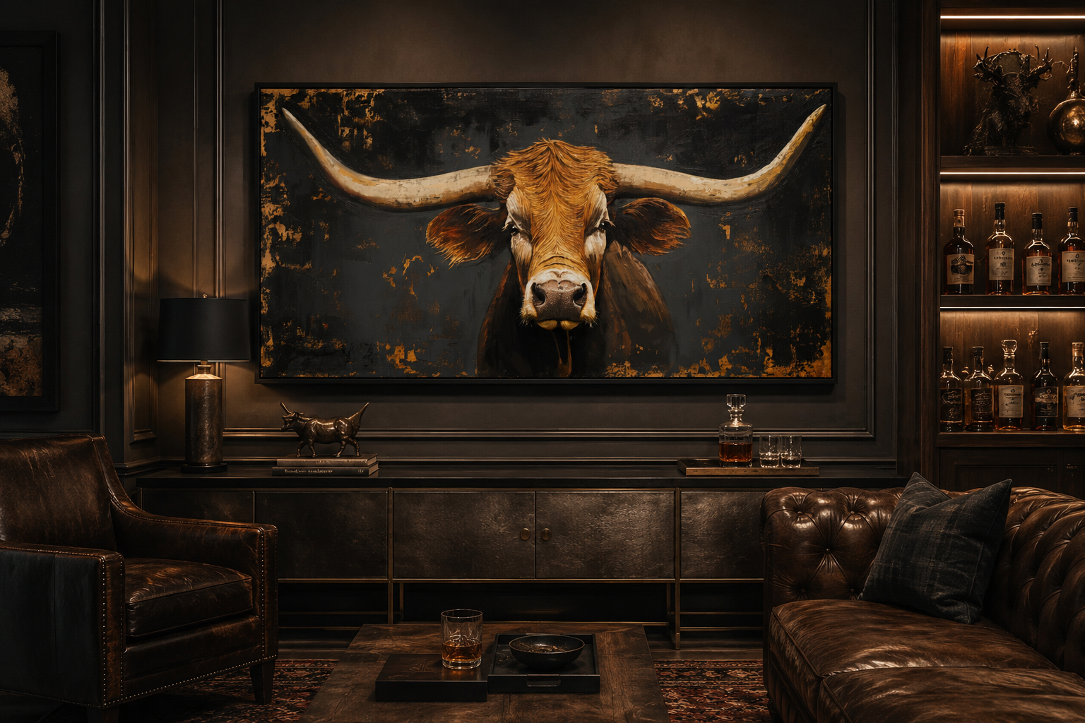 Rustic Texas Longhorn Cow Extra Large Wall Art for Western Decor