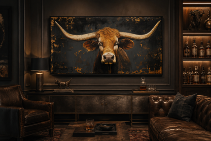 Rustic Texas Longhorn Cow Extra Large Wall Art for Western Decor