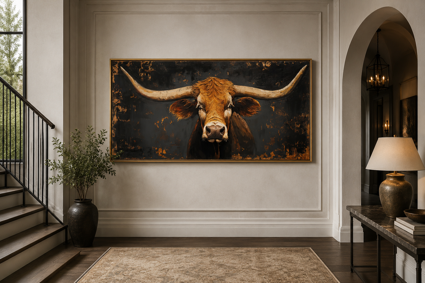 Rustic Texas Longhorn Cow Extra Large Wall Art for Western Decor