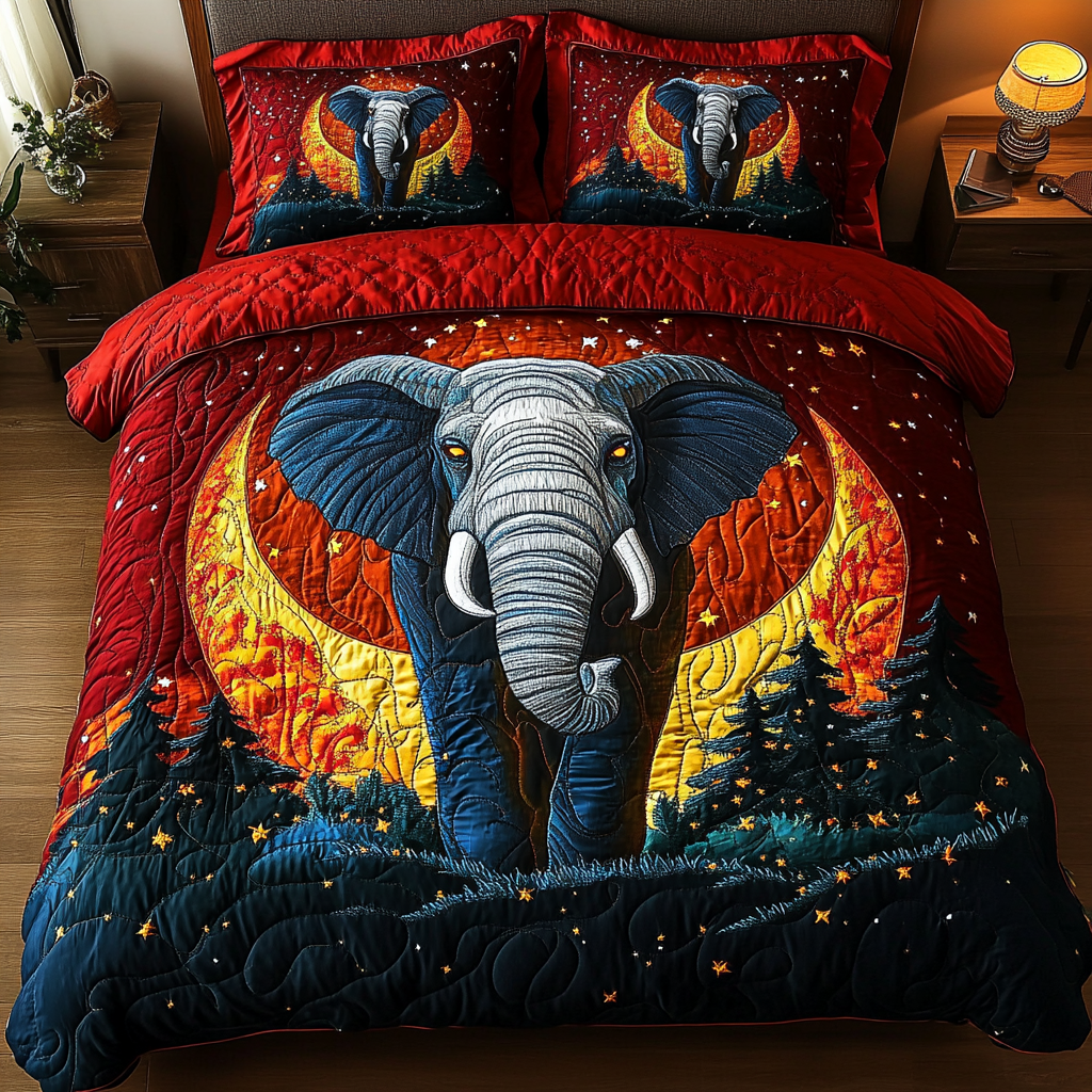 Sacred Elephant 3-Piece Quilted Bedding Set - Single (59" x 70")