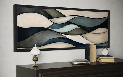 Sage Green Brown Modern Abstract Horizontal Above Bed Framed Wall Art