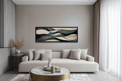 Sage Green Brown Modern Abstract Horizontal Above Bed Framed Wall Art