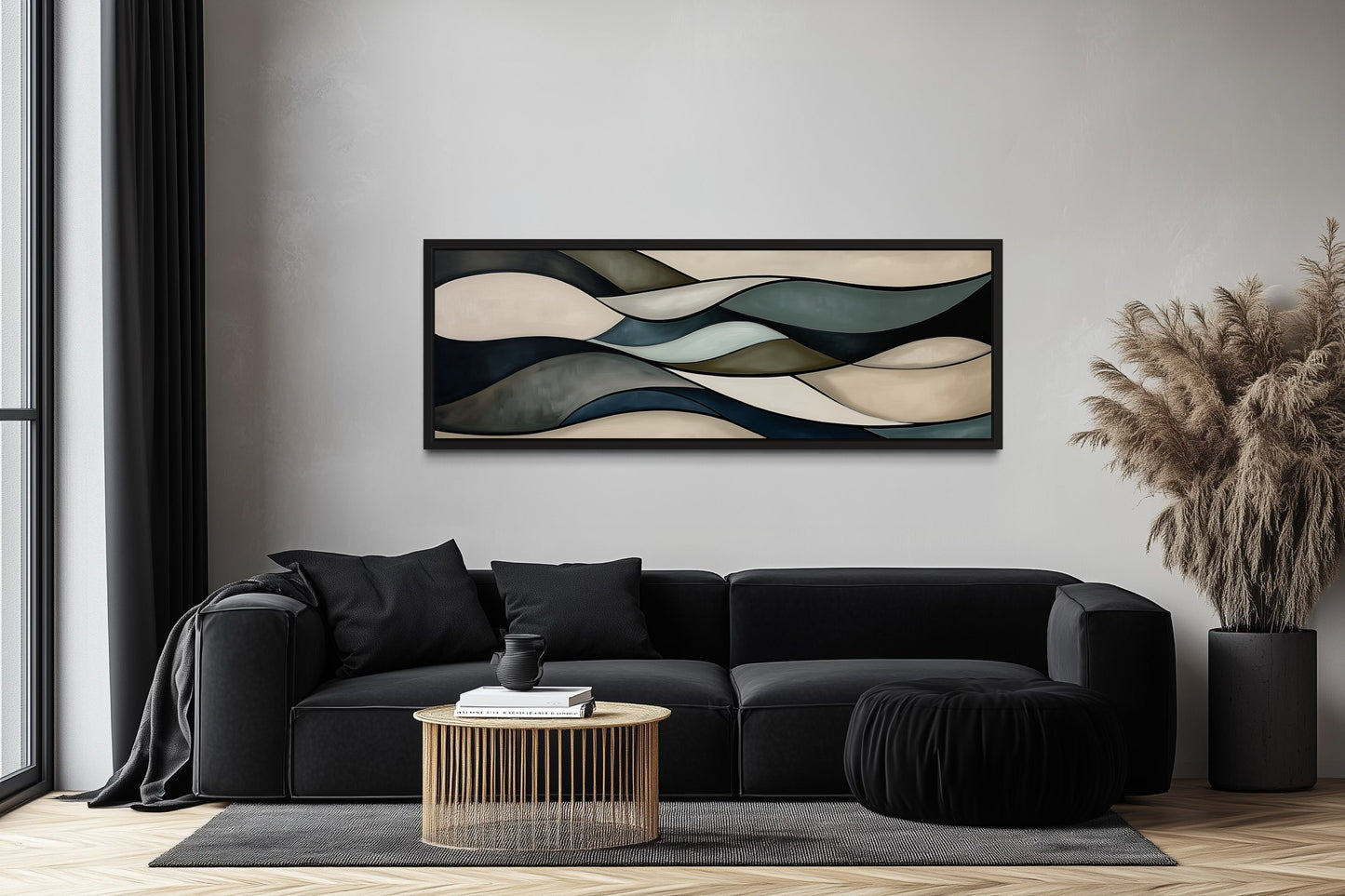 Sage Green Brown Modern Abstract Horizontal Above Bed Framed Wall Art