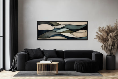 Sage Green Brown Modern Abstract Horizontal Above Bed Framed Wall Art